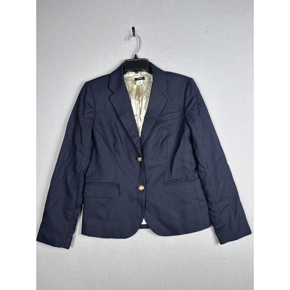 J Crew Blazer Womens 8 Navy Wool Blend Gold Button Lined Suit Jacket 17072